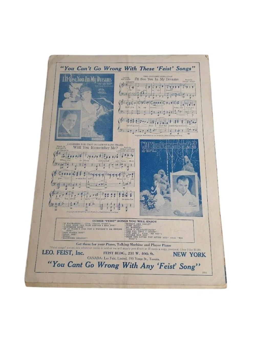 No Wonder That I Love You Vintage Sheet Music Benny Davis Joe Burke Feist 1924